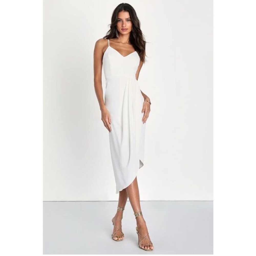 Lulu's Cream Spaghetti Strap Midi Dress